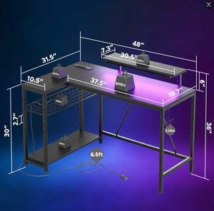 שולחן גיימינג LED בהתאמה אישית של ALINUNU עם שקע חשמל מובנה ומעמד למסך, מתאים למחשבים ולכתיבה - Product Image 6