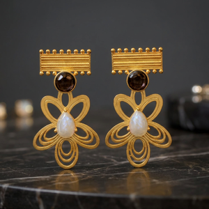 Boucles d'oreilles en laiton faites à la main avec pierres précieuses, style ethnique plaqué argent, mode bohème unisexe - Product Image 3
