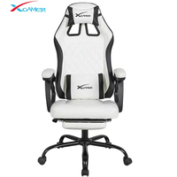 Chaise de jeu pour ordinateur, moderne, luxueuse, réglable, en cuir PU, pivotante, avec cadre en acier blanc, confortable et économique