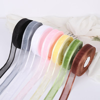Cinta de Organza Transparente Hanfan de 2.5cm de Ancho con Borde de Gasa de Nieve, Cinta de Poliéster Sólido con Diseño de Flores en Relieve para Lazos y Bolsos