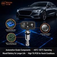 TPMS Bluetooth dengan 4 Sensor Internal Monitor Tekanan Ban Mobil Daya Tahan Baterai 4-6 Tahun IP67 untuk Sedan SUV Truk Van Komersial