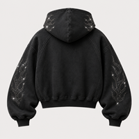 Sweat à capuche personnalisé pour homme, haute qualité, vente en gros, OEM, avec fermeture éclair, effet vieilli, strass, logo au dos, sweats à capuche personnalisés avec strass