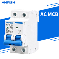 Disjoncteur miniature CA sur rail 6-63A 2P, protection contre les surcharges et les courts-circuits basse tension, interrupteur électrique domestique