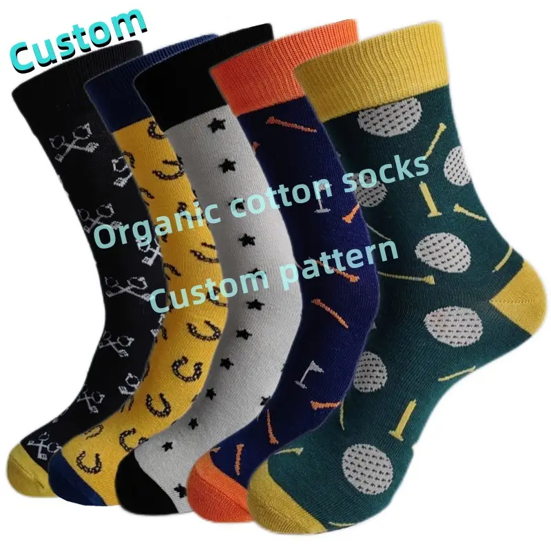 Personalized Customised Logo Dress Socks Organic Cotton Gentleman Jacquard Crew Men Designer Socks