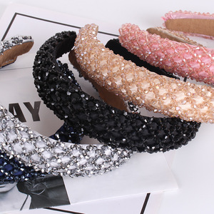 Diademas de cristal Hua Liyu, diadema gruesa de esponja con cuentas para mujer, tocado de moda multicolor HH0084 - Product Image 2