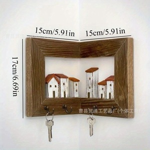 Wooden Coat Rack Wall Mounted With House Design Key <b>Hooks</b> For Entryway Bedroom Storage <b>Shelf</b> - Product Image 4