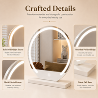 Miroir de maquillage ovale à LED avec éclairage, 3 couleurs, gradation progressive, commande tactile, miroir de vanité de bureau, blanc, noir