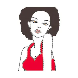 Custom Wärme Übertragung Glitter Vinyl Afro Mädchen Motive HotFix Strass Motive Eisen auf Transfers für Bekleidung
