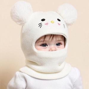 Bonnet d'hiver pour tout-petits, écharpe, cagoule, <span class=keywords><strong>masque</strong></span> de <span class=keywords><strong>ski</strong></span>, bonnet tricoté à capuche, col protecteur pour le cou avec pompon pour enfants - Product Image 1