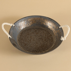 <b>Ceramic</b> Serving <b>Plate</b> Round Handmade Crackle Glaze Retro Design With Rope Handles For Party Or Home Use - Product Image 4