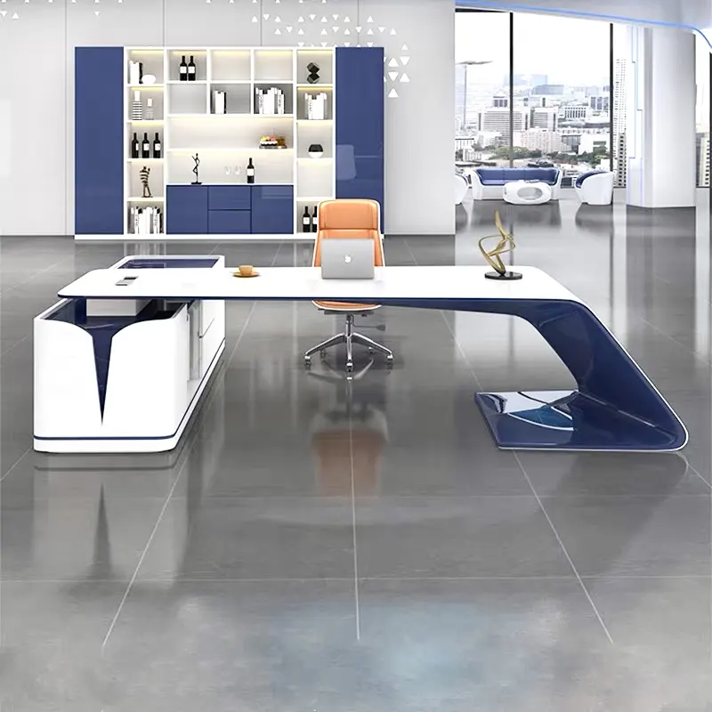 Mesa de oficina de madera MDF personalizada, mueble de oficina de lujo, ejecutiva, de cristal, moderna