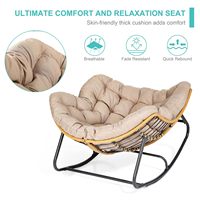 Morden Patio Wicker Indoor Outdoor Luxury Egg Rocking Chair Papasan Rattan Chair for Bedroom Living Room Porch Garden Lawn-Beige