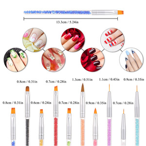 Ensemble de pinceaux à ongles en nylon avec manche en plastique diamanté coloré, pinceaux plats, biseautés, pour la peinture au gel UV - Product Image 3