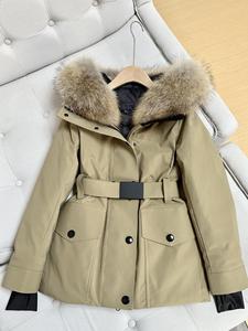 Upscale <strong>Women's</strong> Goose Fur Parka Short Winter Sports <strong>Coat</strong> with Windproof Stand Collar <strong>Waist</strong> Design Hooded Down Jacket - Product Image 3