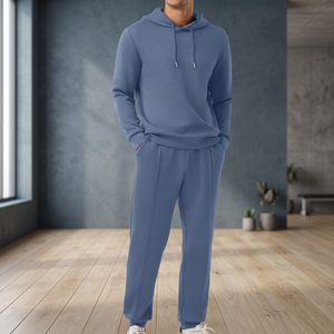 Wholesale High Quality Men Casual Solid Hooded Tracksuit Custom Logo Breathable 100% Cotton Fleece Drawstring Closure <b>Winter</b> - Product Image 3