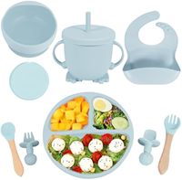 Nouvel ensemble d'alimentation pour bébé en silicone 100 % alimentaire sans BPA, tasse, bol, cuillère, ustensiles d'apprentissage pour nourrissons, ensemble cadeau pour bébé