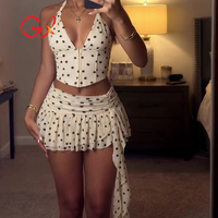 GX1038 Fashion 2026 Pakaian Wanita Musim Panas Vendor Street Wear Atasan Halter V-Neck Motif Polkadot dan Rok Mini Set 2 Potong