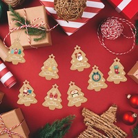 Cartes de vœux de Noël vintage en papier kraft, ornements suspendus de Noël, ficelle, Père Noël/sapin/renne, imprimé offset, pour les fêtes