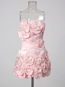 Vestido Mini de Satén Floral 3D de Lujo para Mujer, Vestido de Fiesta sin Tirantes con Pedrería para Graduación, Venta al por Mayor - Product Image 5