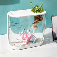 Aquarium de bureau ovale en plastique AS avec couvercle et trou de culture de plantes, mini aquarium, décoration pour la maison et le bureau, vente en gros d'usine