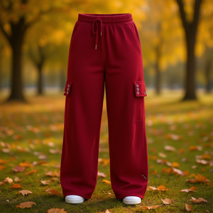 J729 Pantaloni Cargo da Donna in Maglia a Vita Media Vestibilità Ampia Lunghezza alla Caviglia Tinta Unita con Coulisse Casual per Autunno - Product Image 2