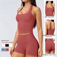 Ensemble de yoga sans couture pour femme style Dfynes - Débardeur et short de fitness en Spandex/Nylon, couleur unie