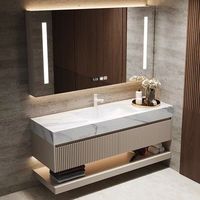 Meuble de salle de bain moderne en contreplaqué de design italien de luxe, miroir LED intelligent, égouttoir en cuivre, résistant à l'eau, écologique