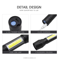 Lampu Senter Mini LED COB Zoom Kecil XPE ABS Tahan Air untuk Camping 3 Mode Pencahayaan Senter Pribadi