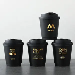 Gold Foil Stamping Black Coffee Cup Disposable Cup Takeaway Double Wall Coffee Paper Cups With Lid