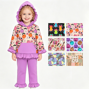 Custom Pumpkin Casual Comfortable Girls Hoodie Top Pants Halloween Outfits Wholesale <b>Sisters</b> Matches Styles Factory Clothes Set - Product Image 1
