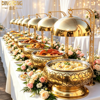 Plat de service de luxe en acier inoxydable doré avec couvercle suspendu pour buffet, idéal pour hôtels, restaurants et traiteurs de mariage - Ensemble chauffe-plats