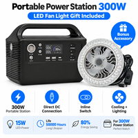 Station d'énergie portable au lithium avec sortie à onde sinusoïdale pure de 300 W, écran intelligent et option d'éclairage LED 15 W avec ventilateur
