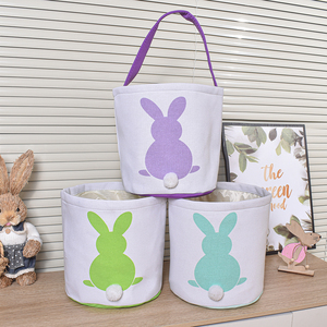 Wholesale Canvas Colorful Rabbit with Cute Pompom Tails Handle Storage <strong>Bunny</strong> <strong>Easter</strong> <strong>Basket</strong> - Product Image 5