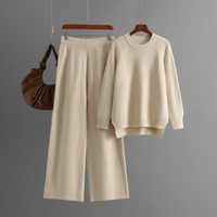 Ensemble de chandail tricoté d'hiver P-210, chandail ample et pantalon large, ensemble 2 pièces en tricot doux et chaud pour femmes, costumes de bureau