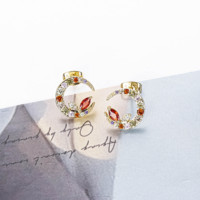 CM bijoux fantaisie femmes cadeau pendientes elegante couleur zircon 14k plaqué or symétrique oreilles de lapin lune boucles d'oreilles