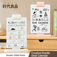 Calendrier de table portable style graffiti 2027 en carton 300g, planificateur mensuel double face pour bureau, école, décoration de la maison