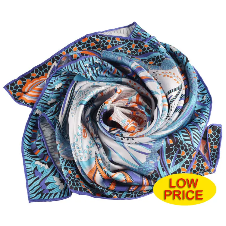 Mode Blauwe Kleur Italiaanse Natuurlijke Print Twill Zijden Stoffen Hoge Kwaliteit 100% Pure Zijde Met Op Maat Gemaakte Elegante Sjaal Voor Vrouwen