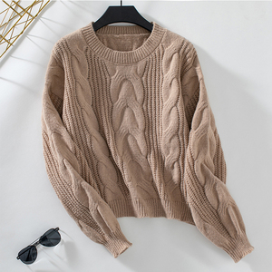 Wholesale Winter Round Neck Pullover Drop Shoulder Long Sleeve <strong>Jumper</strong> Solid Color Ribbed Striped <strong>Cable</strong> <strong>Knitted</strong> <strong>Women</strong> Sweater - Product Image 5