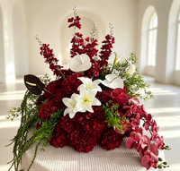 Boules de fleurs artificielles bordeaux en gros, roses de luxe en soie rouge, centres de table pour mariages, décorations de table pour fêtes et cérémonies à domicile