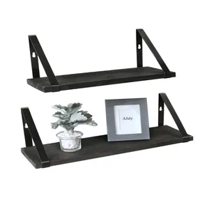 Black Floating Shelf Rustic Metal Industrial Brackets Cute Wall Shelves Natural Solid Wood wall wood shelf