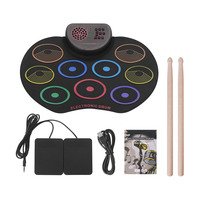 Kit de batterie électronique USB, tapis de batterie enroulable, 9 pads de batterie, haut-parleur intégré, batterie au lithium