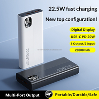 Banques d'alimentation de grande capacité 20000mah Affichage numérique Sortie USB-C PD 22.5W Charge rapide Chargeur portable double USB