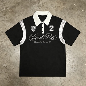 T-shirt polo <span class=keywords><strong>femme</strong></span> noir et blanc à blocs <span class=keywords><strong>de</strong></span> couleur avec logo brodé, manches courtes, style décontracté streetwear, nouveau design - Product Image 4
