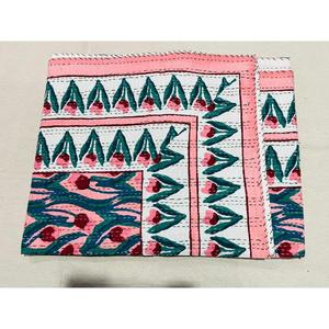 Hand Block Printed Cotton Kantha <b>Quilt</b> Bedspread Created With Layered Stitching And Vintage Inspired Design For Comfortable - Product Image 6