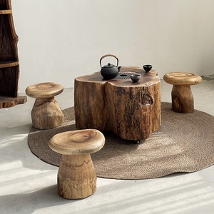 Tavolino da Caffè Wabi-Sabi in Legno Naturale a Forma di Ceppo d'Albero, Tavolo da Tè Mobile con Braciere per Arredamento Moderno da Giardino - Product Image 2
