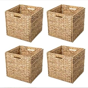 High Quality Hand-Woven Water Hyacinth <b>Storage</b> Basket Foldable Square Organizer - Product Image 3