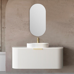 Mobile da <span class=keywords><strong>Bagno</strong></span> Moderno Sospeso Bianco con Ante Canettate Curve Mobiletto Pensile da Parete - Product Image 4