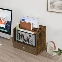 Caja de Almacenamiento de Madera para Periódicos y Revistas, Organizador de Escritorio para Oficina, Carpeta de Libros con Compartimentos, Estante de Almacenamiento con Cajones
