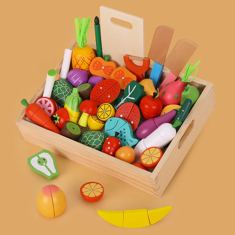 Kids Magnetic Wooden Fruits and Vegetables Cutting Toy Wooden Fruit and Vegetables Toys Pretend Play Food Toy
