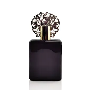 Botella de perfume de cristal con tapa de flor para mujer, diseño único decorativo, proveedor fiable de China, color negro claro